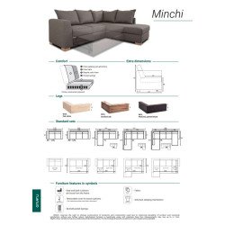 Kampinė sofa MINCHI su miegojimo funkcija