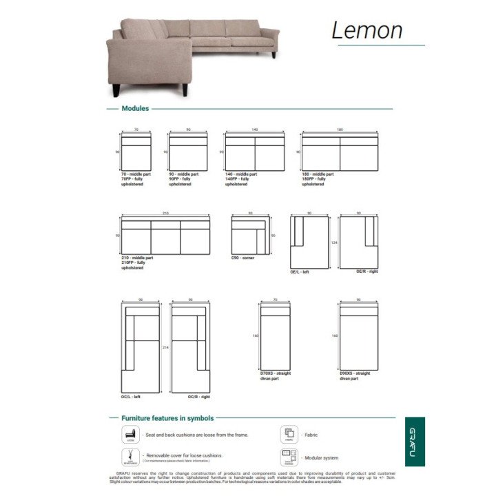 Sofa Lemon – solidus dizainas su bankete