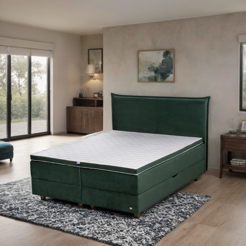 Kontinentinė lova su patalynės dėže ir galvūgaliu