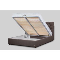 Elegantiška lova su patalynės dėže ir grotelių sistema