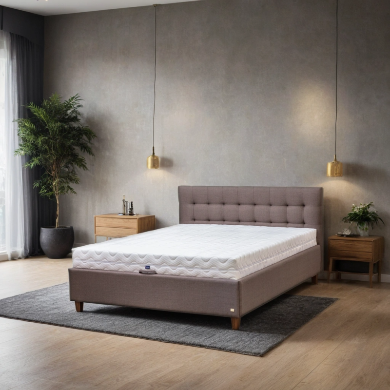 Lova su aukštu, prabangiu galvūgaliu ir patalynės dėže