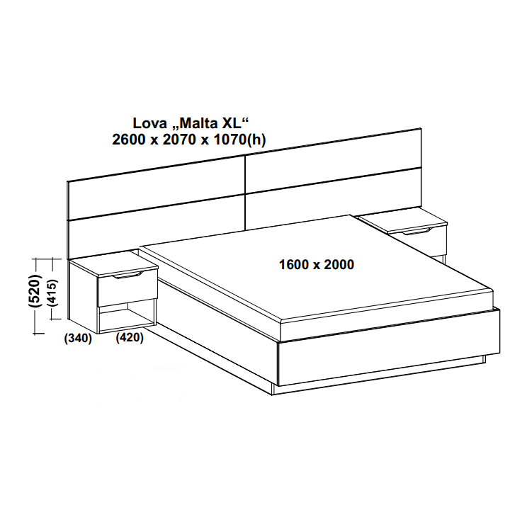 Lova Malta XL su spintelėmis | 140–180