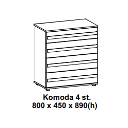 Komoda Marco 4 stalčių | 3 dydžiai