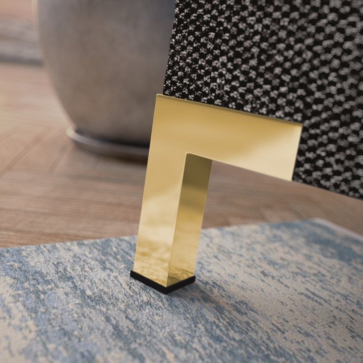 Arte moderni kampinė sofa su metalinėmis kojelėmis