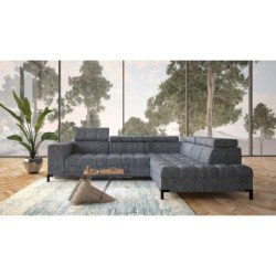 Arte kampinė sofa su dygsniuota sėdimąja dalimi