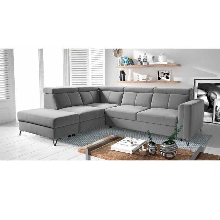 Elbrus kampinė sofa su pufu ir dviem patalynės dėžėmis