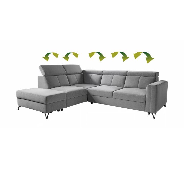 Elbrus kampinė sofa su pufu ir dviem patalynės dėžėmis