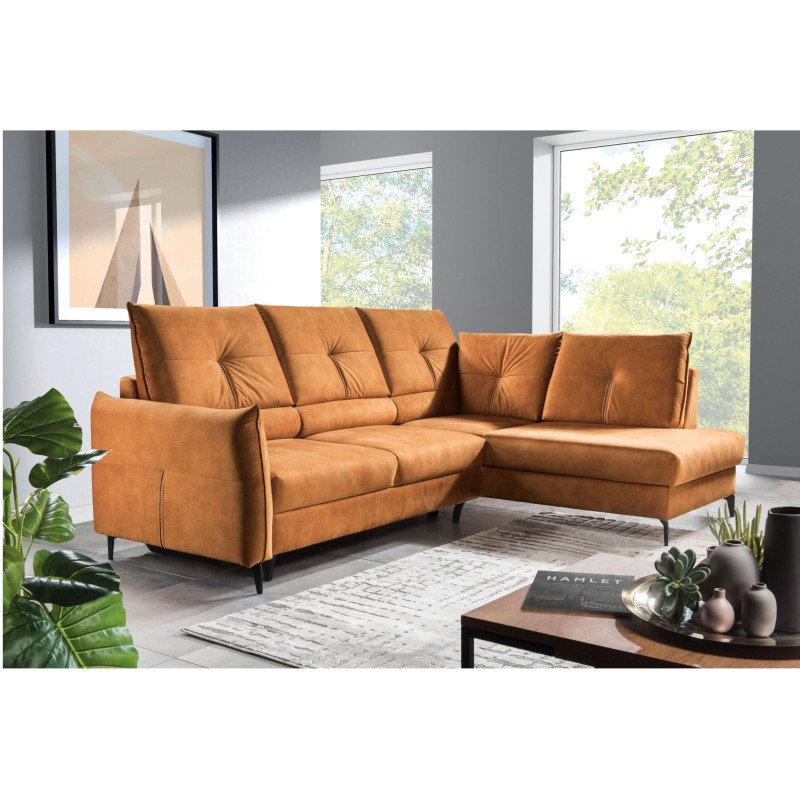 Cento kampinė sofa su dekoratyvinėmis siūlėmis