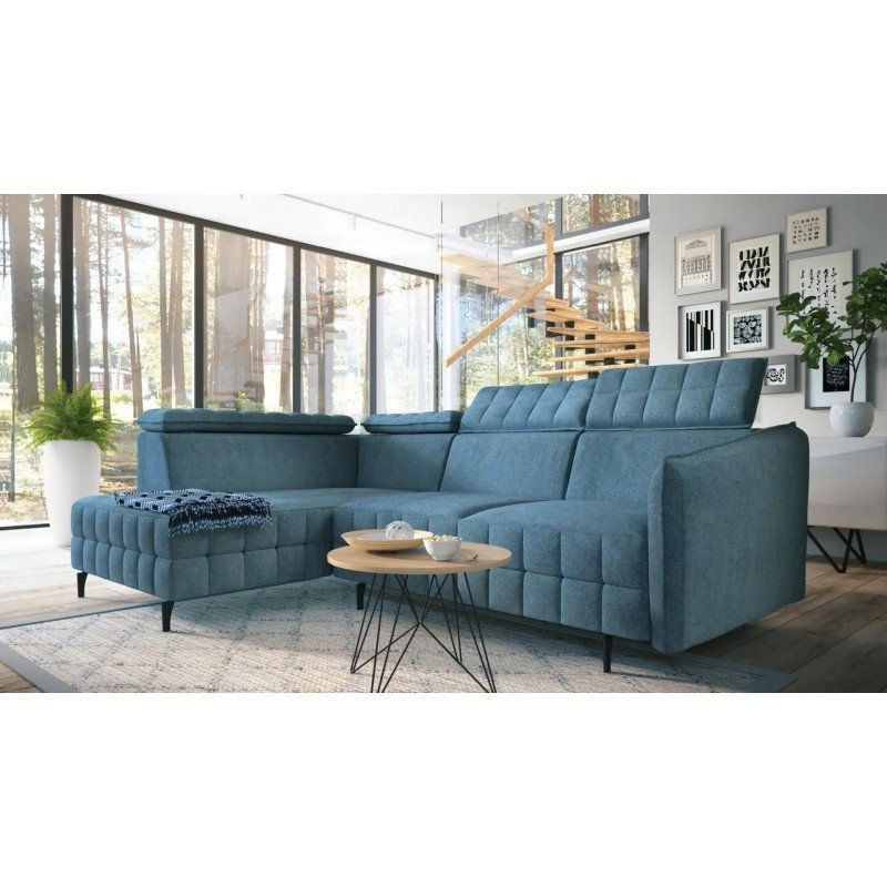 Molta kampinė sofa su reguliuojamomis galvos atramomis